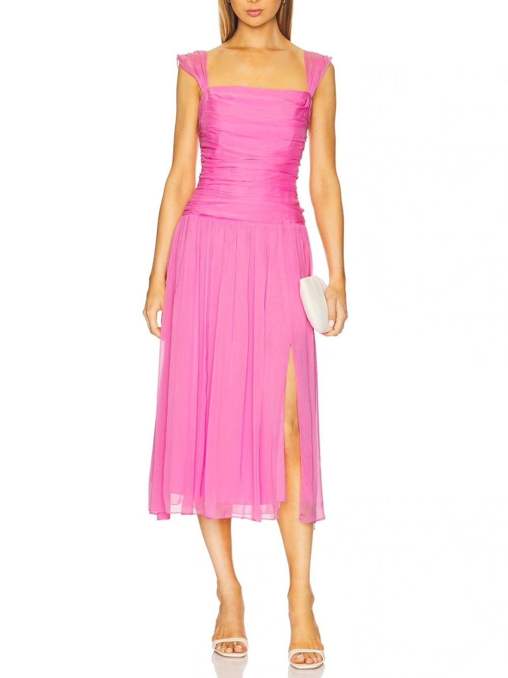 NWT Amanda Uprichard Reine Dress Cosmopolitan Pink Pleated Midi Slit Sz L
